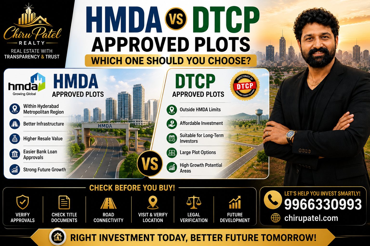 HMDA vs DTCP approved plots comparison guide for real estate investment in Hyderabad by Chiru Patel Realty